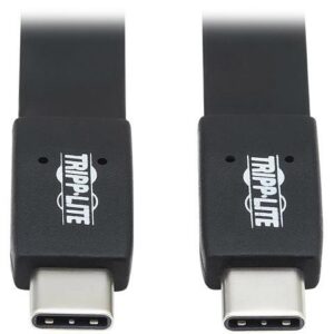 Tripp Lite U420-16N-G25AFL 16 in. USB-C Flat Cable (M/M) - USB 3.1 Gen 2 (10 Gbps), 5A Rating, Thunderbolt 3 Compatible, Black, 16 in.