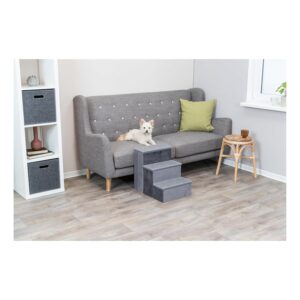 TRIXIE Velour 3-Step Pet Stairs with Storage, Collapsible, Storage Compartments for Pet Toys,Gray