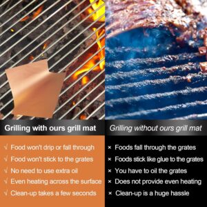 UBeesize Copper Grill Mats, Set of 6 Heavy Duty Non-Stick BBQ & Baking Mats - Reusable, Easy to Clean for Gas, Charcoal, Electric Grills - 15.75 x 13 Inch