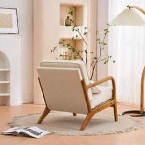 UBesGoo Modern Arm Chair Linen Fabric Upholstered Comfy Reading Accent Chair with Solid Wood Frame Set of 2 Beige