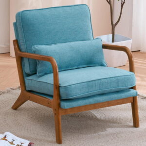 UBesGoo Modern Arm Chair Linen Fabric Upholstered Comfy Reading Accent Chair with Solid Wood Frame Teal
