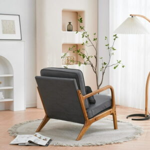 UBesGoo Modern Wood Club Chair Bronzing Cloth Fabric Fabric Upholstered Reading Accent Chair with Solid Wood Frame Dark Gray