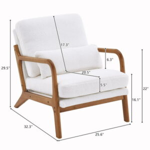 UBesGoo Modern Wood Club Chair Teddy Velvet Fabric Upholstered Reading Accent Chair with Solid Wood Frame Beige