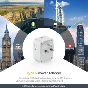 UK Plug Adapter, TESSAN Canada to UK Power Adapter with 4 Outlets 3 USB (1 USB C Port), Type G Travel Plug for England British Ireland Scotland Dubai, 1 Pack