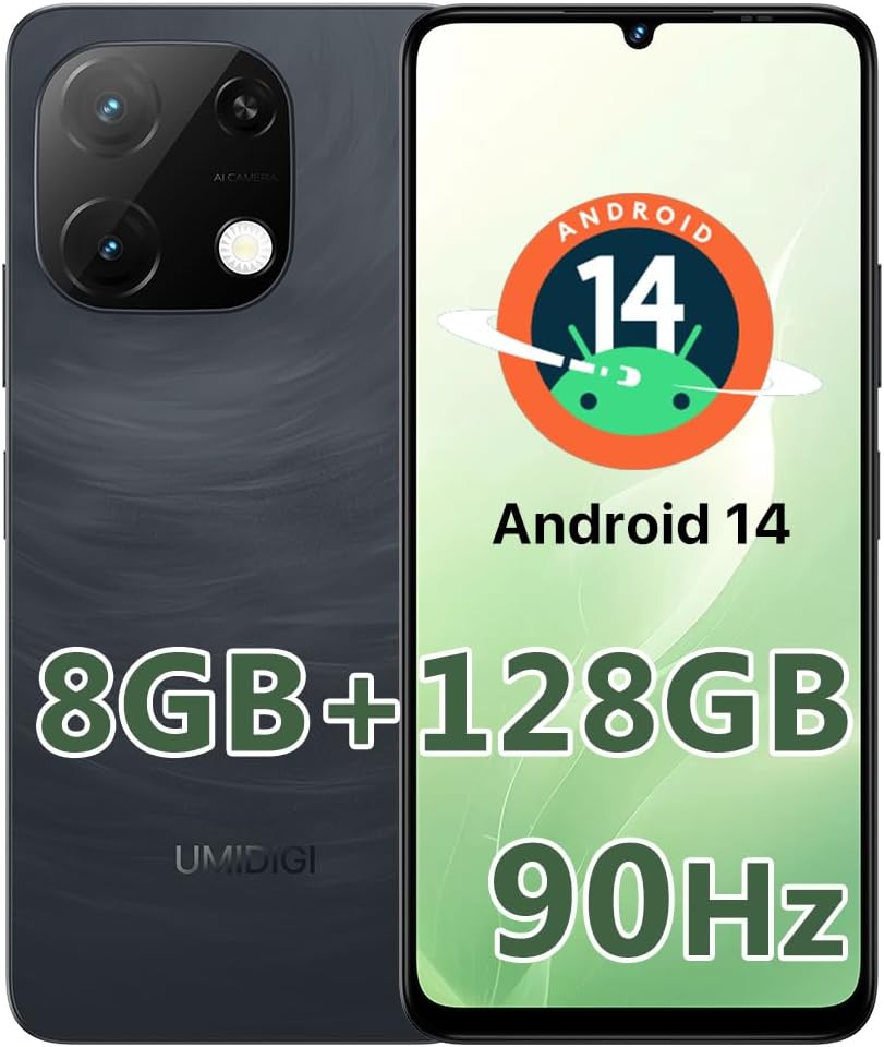 UMIDIGI Android 14 Unlocked Cell Phone,G9T(8+128GB) Moblie Phone,90Hz Eye-Care 6.75" Large Display 5000mAh Long-Lasting Battery