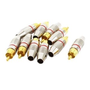 Unique Bargains 10 x RCA Male Plug Non Solder Audio Video Locking Connector Gold Silver Tone