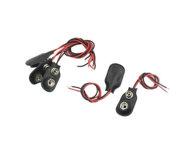 Unique Bargains 5 Pcs Black Faux Leather Shell T Type Double Wired 9V Battery Clip Connector