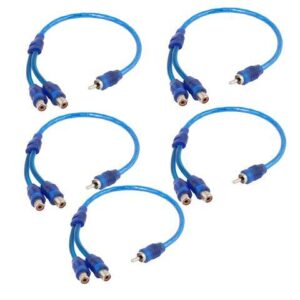 Unique Bargains Auto Audio 2 RCA Female to 1 RCA Male Y Splitter Cable Wire Adapter 5pcs Blue