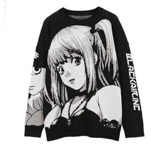 Unisex Long Sleeve Crewneck Anime Knitted Sweater Casual Oversized Jumper Pullover Tops Large