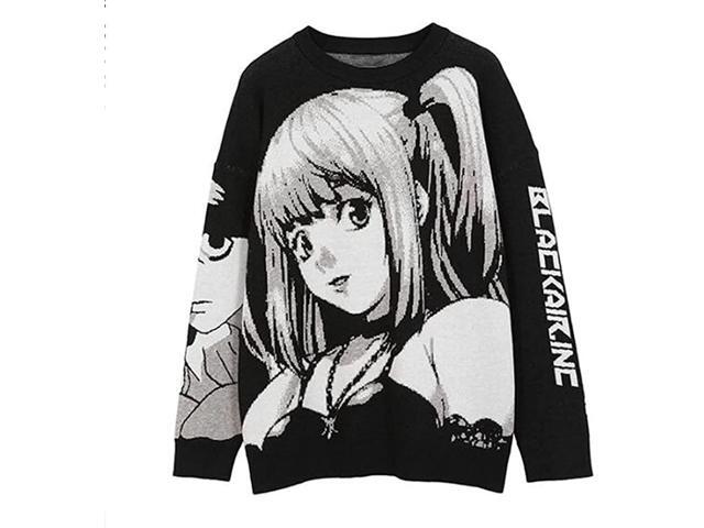 Unisex Long Sleeve Crewneck Anime Knitted Sweater Casual Oversized Jumper Pullover Tops Large