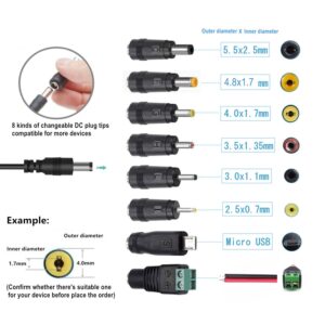 Universal AC Adapter 15V 1A Power Supply 15W AC110V to DC15V Power Driver 15V 100mA~1000mA All Compatible with 8 DC Plug Tips adapters Charger Transformer AC-DC Adapter (DC15V~1A)