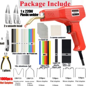 Upgraded 220W Plastic Welder, 2 in 1 Plastic Welding Kit Plastic Repair Welder Kit 1000PCS Hot Stapler Soldering Gun with 100PCS Plastic Welding Rods Car Bumper Repair Kit for...