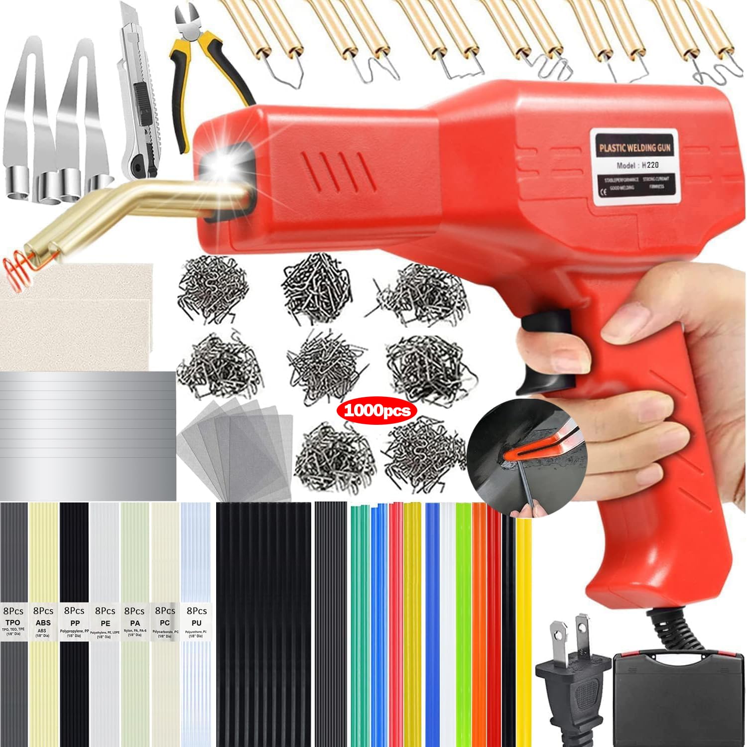 Upgraded 220W Plastic Welder, 2 in 1 Plastic Welding Kit Plastic Repair Welder Kit 1000PCS Hot Stapler Soldering Gun with 100PCS Plastic Welding Rods Car Bumper Repair Kit for...