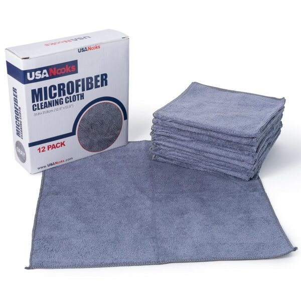 USANOOKS Microfiber Cleaning Cloth Grey - 12 Pcs (12.5"x12.5") - High Performance - 1200 Washes, Ultra Absorbent Microfiber Towel Weave Grime & Liquid for Streak-Free Mirror...