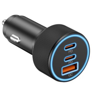 USB C Car Charger, 3-Port 67W Dual USB-C & USB-A Car Charger PD/QC Fast Charging Adapter Cigarette Lighter for iPhone 15/16/14/13/12, Samsung GalaxyS25/S24/S23/S22/Ultra, Pixel...