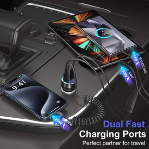 USB C Car Charger, 65W 4-Fast Port Dual 12V USB-C & USB-A Car Phone Charger PD&QC3.0 Super Fast Car Cigarette Lighter Adapter for iPhone 16 15 Pro Max Plus iPad, Samsung S24/S23...