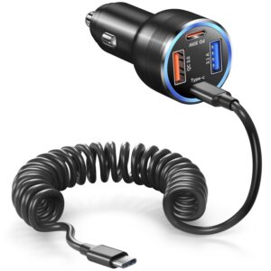 USB C Car Charger, 65W 4-Fast Port Dual 12V USB-C & USB-A Car Phone Charger PD&QC3.0 Super Fast Car Cigarette Lighter Adapter for iPhone 16 15 Pro Max Plus iPad, Samsung S24/S23...