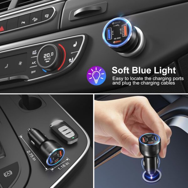 USB C Car Charger, 65W 4-Fast Port Dual 12V USB-C & USB-A Car Phone Charger PD&QC3.0 Super Fast Car Cigarette Lighter Adapter for iPhone 16 15 Pro Max Plus iPad, Samsung S24/S23...