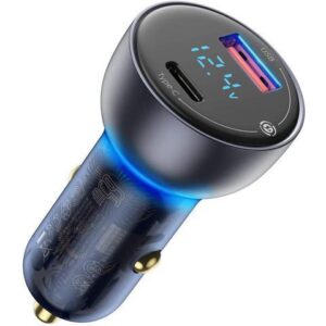 USB C Car Charger Adapter, Baseus 65W PPS QC PD 3.0 Super Fast & Metal Car Laptop Charger with LED Display Compatible with MacBook, Samsung, iPhone