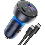 USB C Car Charger, Baseus 65W Fast USB Car Charger, PD3.0 & QC4.0 Dual Port Car Adapter with LED Display and 100W USB C Cable for USB-C Laptop,
