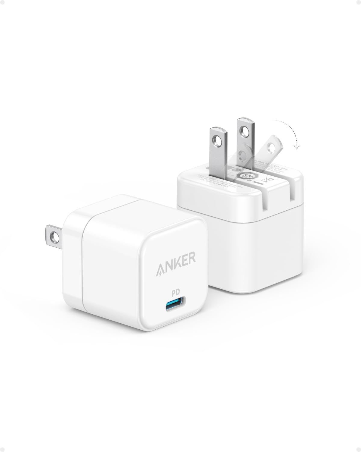 USB C Charger, Anker 2-Pack 20W Fast Charger with Foldable Plug, PowerPort III 20W Cube Charger for iPhone 13/13 Mini/13 Pro/13 Pro Max/12, Galaxy, Pixel 4/3, iPad/iPad Mini,...