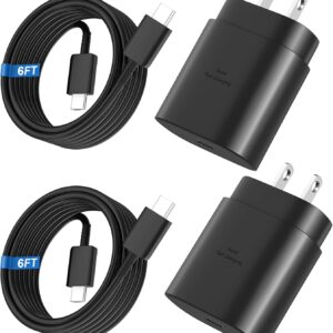 USB C Charger Block, 2 Pack 25W Type C Charger Super Fast Charging Wall Charger with 6FT USB C Cable Compatible with Samsung Galaxy S24 Ultra/S24 Plus/S24/S23/S22/S21/S20...