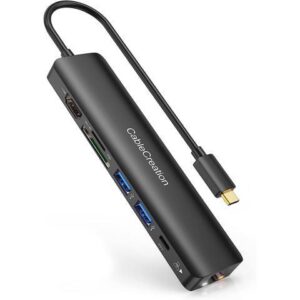 USB C Hub 4K 60Hz, CableCreation 7-IN-1 USB-C Hub Multiport Adapter Type C Dongle with HDMI, 2 USB 3.0 Ports,100W PD,Gigabit Ethernet and SD/TF Cards