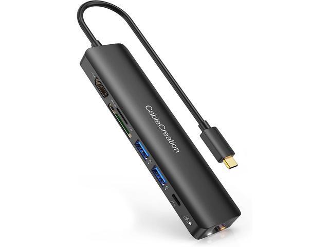 USB C Hub 4K 60Hz, CableCreation 7-IN-1 USB-C Hub Multiport Adapter Type C Dongle with HDMI, 2 USB 3.0 Ports,100W PD,Gigabit Ethernet and SD/TF Cards