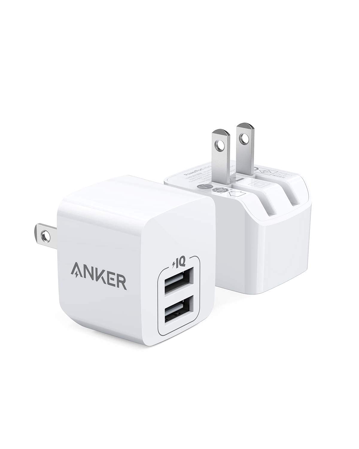 USB Charger, Anker 2-Pack Dual Port 12W Wall Charger with Foldable Plug, PowerPort Mini for iPhone Xs/X / 8/8 Plus / 7 / 6S / 6S Plus, iPad, Galaxy Note 5 / Note 4, HTC, Moto,...