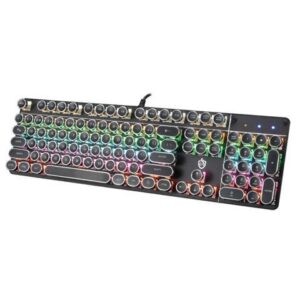 USB LED Backlit Retro Typewriter Mechanical Keyboard - Blue Switch - Round Keycaps - 104 Keys Vintage Inspired Steampunk Gaming Keyboard – Mechanical