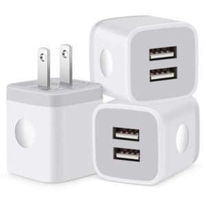 USINFLY USB Wall Charger, 3-Pack 2.1A Dual Port USB Cube Charger Block Power Adapter Charging Plug Box Brick for iPhone 14 13 12 11 Pro Max SE XS XR X 8 7 6 6S Plus, Samsung,...