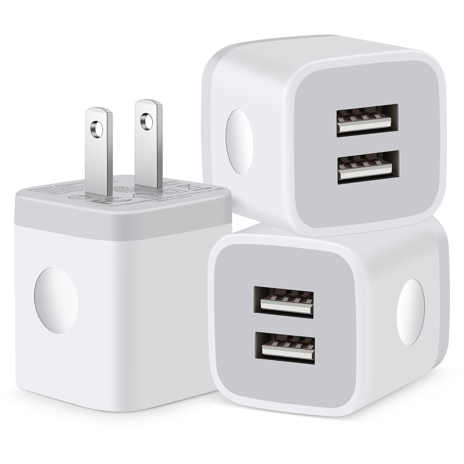 USINFLY USB Wall Charger, 3-Pack 2.1A Dual Port USB Cube Charger Block Power Adapter Charging Plug Box Brick for iPhone 14 13 12 11 Pro Max SE XS XR X 8 7 6 6S Plus, Samsung,...