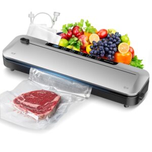 Vacuum Sealer for Food,75 Kpa Precision Suction Power 6-in-1 Food Sealer with Digital Timer, Dry & Moist Food Modes, Compact Design with 10 Vacuum Bags & Built-in Cutter(Sliver)