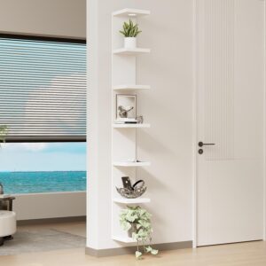 Versatile 7 Tier Wall Shelf Unit,White Lack Wall Shelf,Display Floating Shelf with LED Remote Control Light