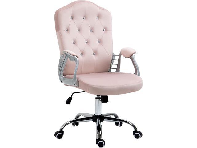 Vinsetto Home Office Chair, Velvet Computer Chair, Button Tufted Desk Chair with Swivel Wheels, Adjustable Height, Tilt Function, Pink