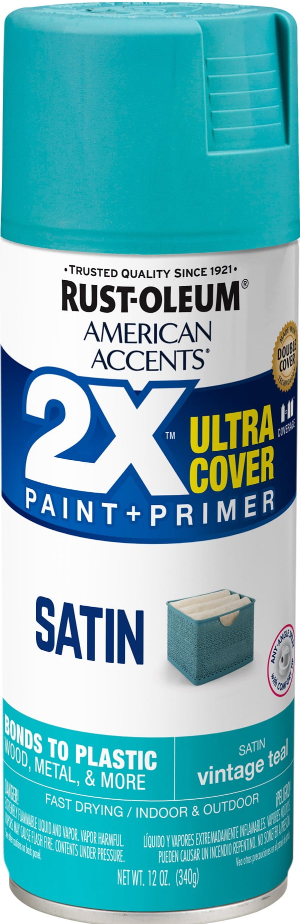 Vintage Teal, Rust-Oleum American Accents 2X Ultra Cover Satin Spray Paint- 12 oz