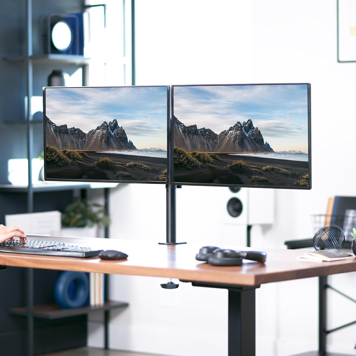 VIVO Dual Monitor Desk Mount, Heavy Duty Fully Adjustable Stand, Fits 2 LCD LED Screens up to 30 inches, Black, STAND-V002