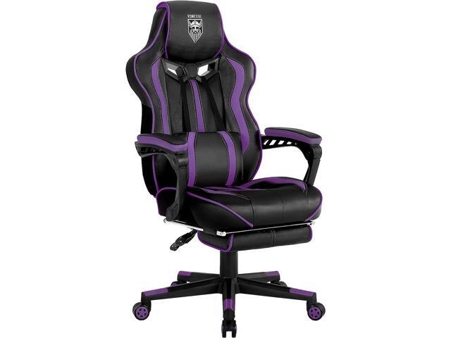Vonesse Purple Gaming Chair with Footrest Reclining Computer Gaming Chair High Back Gamer Chair with Massage Ergonomic PC PU Leather Racing Gaming