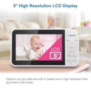 VTech VM924 Pan & Tilt Video Baby Monitor, 5" LCD Screen, Up to 17 Hrs Video Battery Life, Plug & Play, 1.33x Zoom, Night Vision, Up to 1000ft Range, Soothing Sounds, 2-Way...