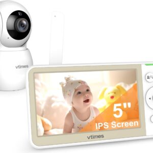 VTimes Baby Monitor No WiFi, 5'' Screen with 32-Hour Battery, Video Baby Monitor Camera Pan-Tilt-Zoom Smart VOX Mode, Two-Way Talk Night Vision Temperature Display Alarm 8...