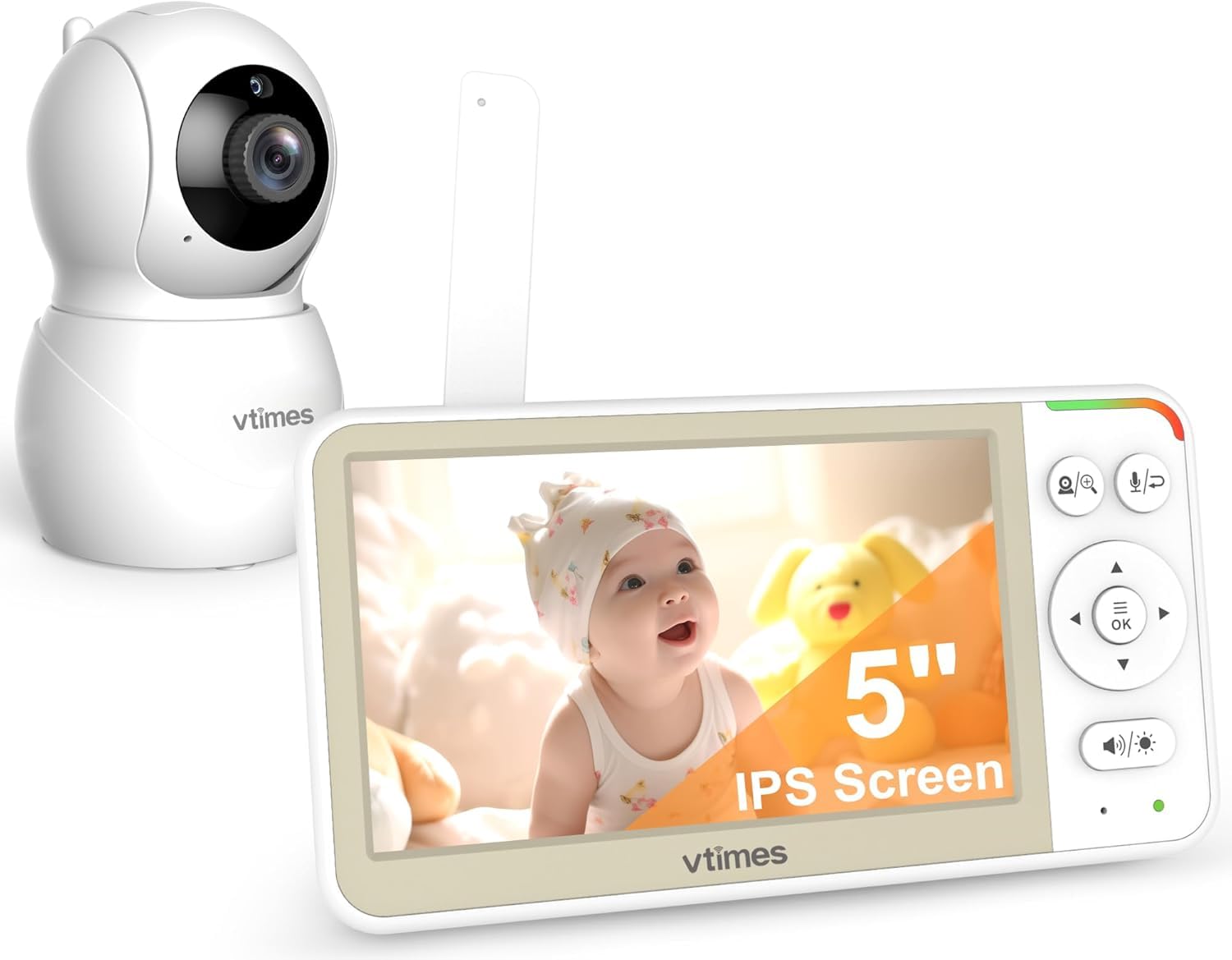 VTimes Baby Monitor No WiFi, 5'' Screen with 32-Hour Battery, Video Baby Monitor Camera Pan-Tilt-Zoom Smart VOX Mode, Two-Way Talk Night Vision Temperature Display Alarm 8...
