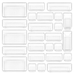 Vtopmart 25 PCS Clear Plastic Drawer Organizers Set, 4-Size Versatile Bathroom and Vanity Drawer Organizer Trays, Storage Bins for Makeup, Bedroom, Kitchen Gadgets Utensils and...