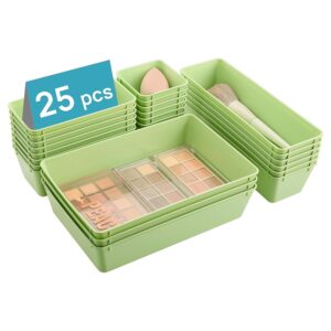 Vtopmart 25 PCS Plastic Drawer Organizers Set, 4-Size Versatile Bathroom and Vanity Drawer Organizer Trays, Storage Bins for Makeup, Bedroom, Kitchen Gadgets Utensils and Office