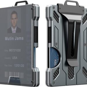 Wallet For Men - Slim Aluminum Metal Money Clip with 1 Clear window ID Badge Holder, RFID Blocking, Holds up 15 Cards with Cash Clip. Ultra-Thin