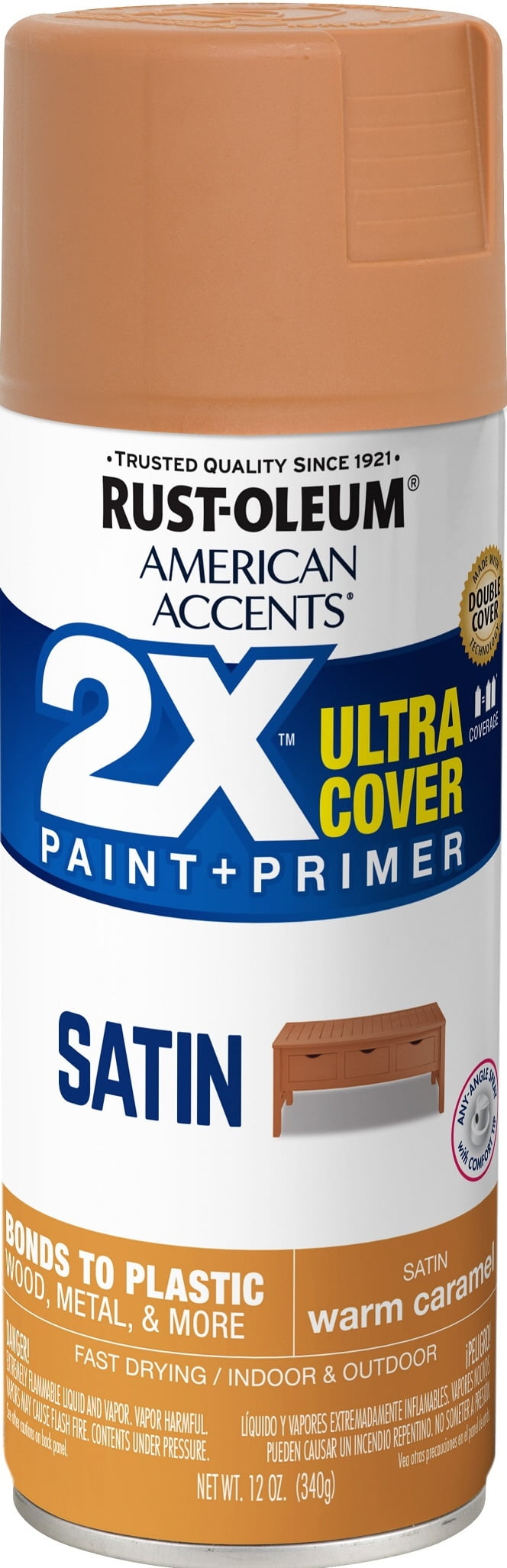 Warm Caramel, Rust-Oleum American Accents 2X Ultra Cover Satin Spray Paint- 12 oz