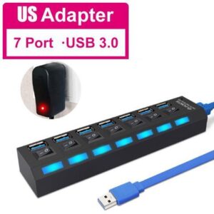 Weastlinks USB 3.0 Hub 7 Port USB Hub 3.0 Multi USB Splitter 3 Hab Use Power Adapter 7 Ports Multiple Expander USB3.0 Hub with Switch for PC