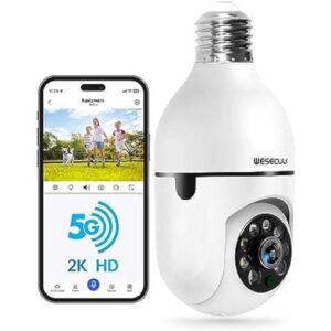 WESECUU Light Bulb Security Camera -5G& 2.4GHz WiFi 2K Security Cameras Wireless Outdoor Motion Detection and Alarm,Two-Way Audio,Color Night