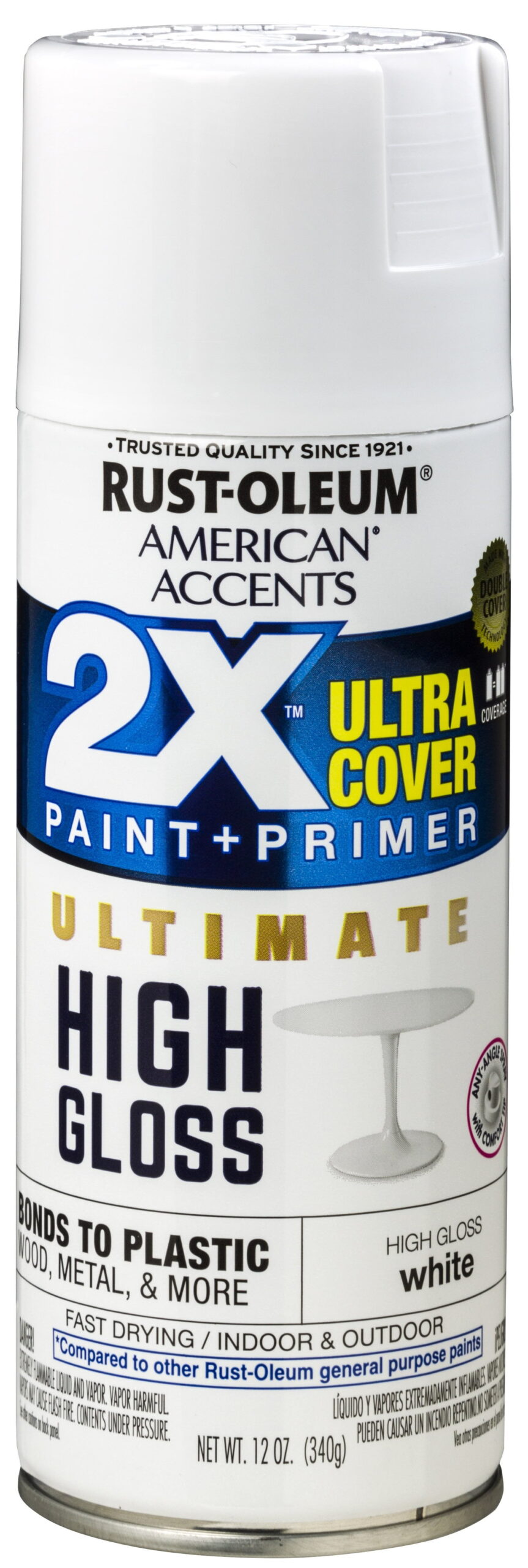 White, Rust-Oleum American Accents Ultra Cover 2X Ultimate High Gloss Spray Paint, 12 oz