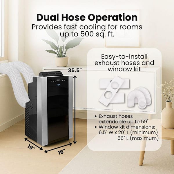 Whynter 9,500 BTU Portable Air Conditioner Cools 500 Sq. Ft. with Dehumidifier, Remote, and Filter in Black ARC-14S