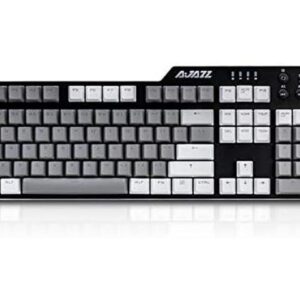 Wired Full-Size Mechanical Gaming Keyboard with Blue Switches, White-Grey Matching PBT Keycaps, Anti-Ghosting Multimedia Keys Roller, White Backlit,